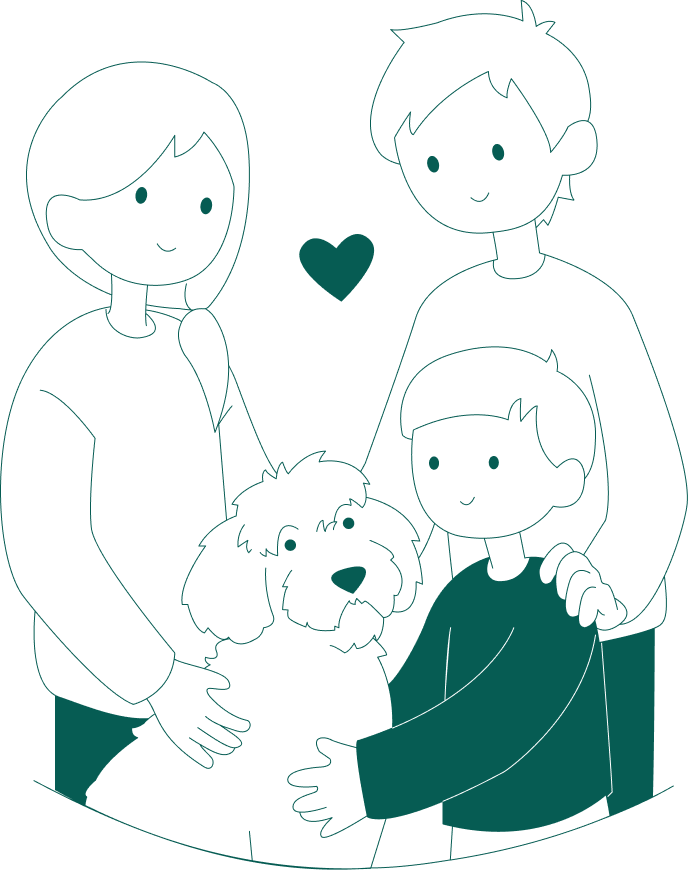 Lykkelig familie med valp